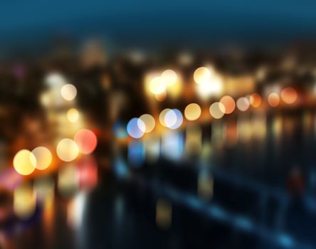 Blur city lights colorful bokeh reflection over water