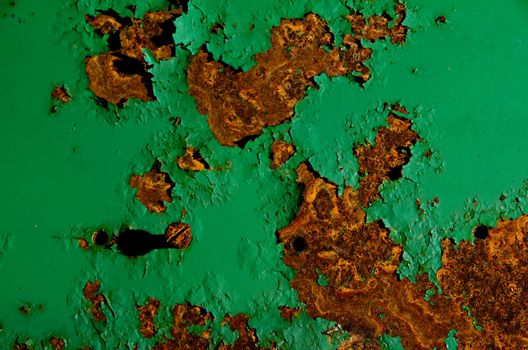 Rusty surface of green paint iron surface