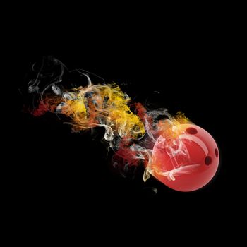 Bowling ball in the colored smoke. Sport concept
