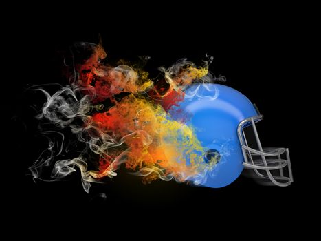 American football helmet in the colored smoke. Sport concept