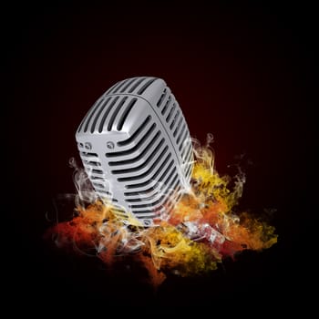 Studio microphone in the colored smoke. musical concept