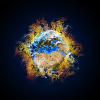 Earth in the colored smoke. Elements of this image are furnished by NASA
