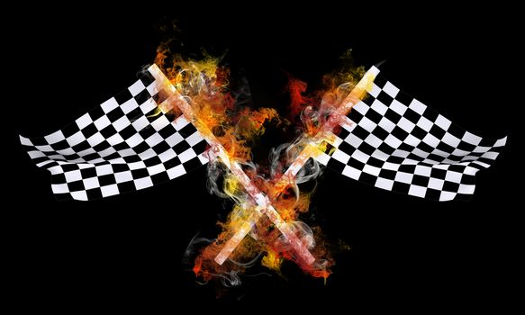 Two sports flag in a colorful smoke. concept of motor sport