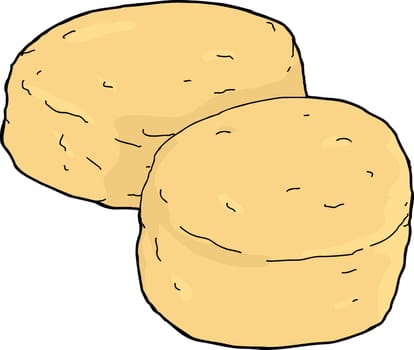 Pair of bread biscuits on white background