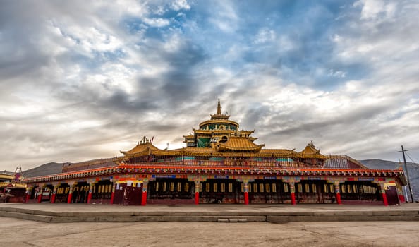 Lharong Monastery in Sertar, Tibet.  Lharong Monastery is a Tibetan Buddhist Institute at an elevation of about 4000 meters.