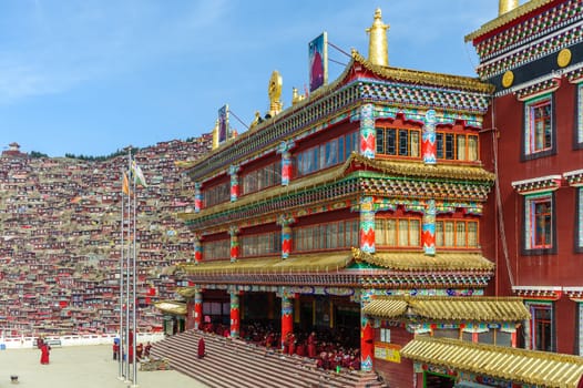 Lharong Monastery in Sertar, Tibet.  Lharong Monastery is a Tibetan Buddhist Institute at an elevation of about 4000 meters.