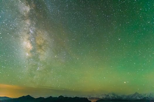 The galaxy view at Minya Konka snow mountain with the clouds sea in Niubei mountain of Sichuan province, China.