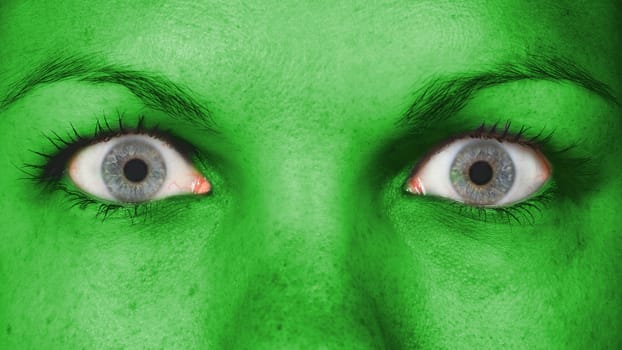 Women eye, close-up, blue eyes, green skin