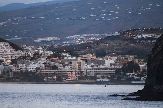 Los Cristianos Ocean Town in South Tenerife at Dusk