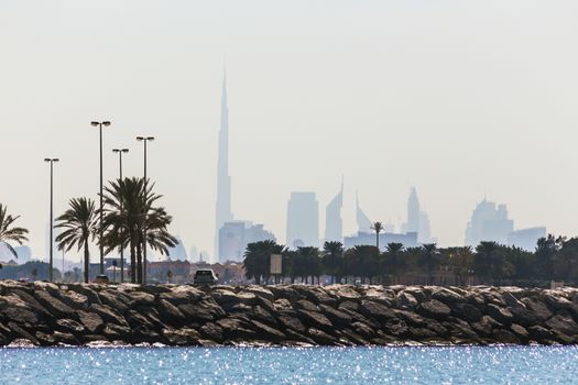 Water landscape with a views of Dubai cityline