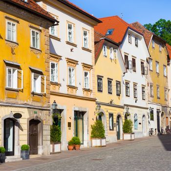 Old houses in medieval city center of Ljubljana, Slovenia, Europe.