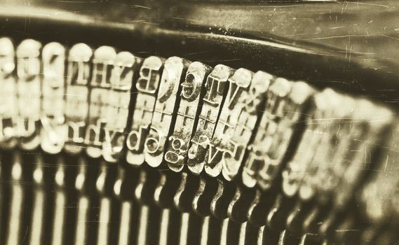 Close-up of the letters of an old typewriter, vintage look