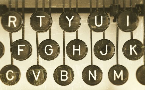 Close-up of the letters of an old typewriter, vintage look