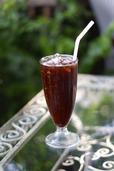 one cup of iced americano coffee,shallow focus