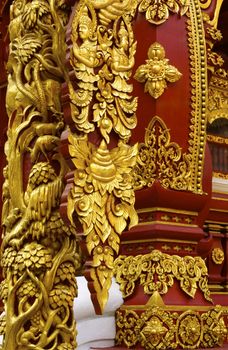 stucco work in thai art that usually decorated with mirror and precious stone or gold leaf,Chiang rai temple,Thailand