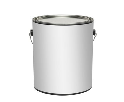 White gallon paint can with blank label, isolated with clipping path