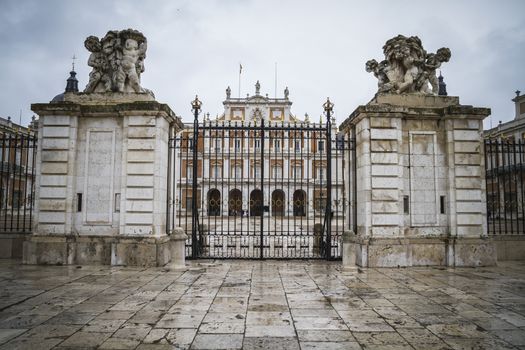 Main gate, majestic palace of Aranjuez in Madrid, Spain