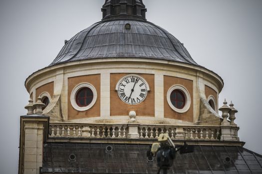 Clock tower, majestic palace of Aranjuez in Madrid, Spain