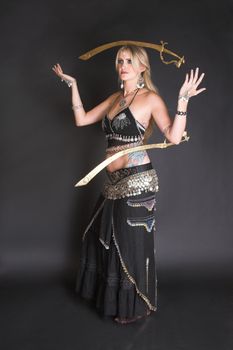 Belly Dancer hands holding Tribal Zagat or finger symbols