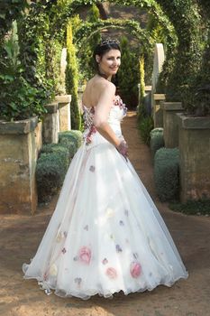 Beautiful Brunette bride with a beaded tiara