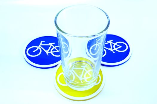 Glass on Coaster bicycle symbol isolated on white background