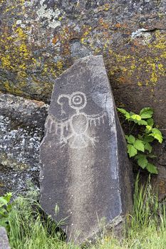 Native Anerican Indians Thuunderbird Petrogylph on Rock Artwork at Horsethief Lake Washington