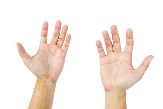 man empty hands isolated on white background