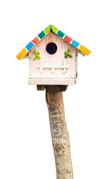 wooden bird house on white background