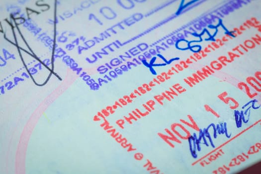 Passport stamp visa for travel concept background