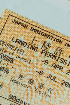Passport stamp visa of japan for travel concept background