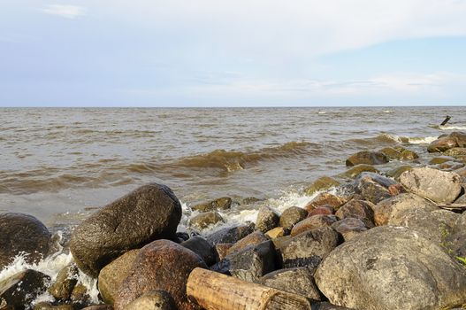 Boulders on the shore of White Lake, North Russia