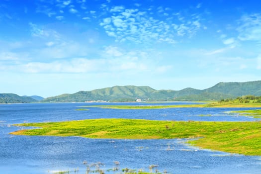 Views over the reservoir Kaengkrachan dam, Phetchaburi Thailand
