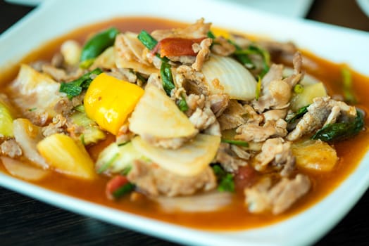 fried pork with sweet peppers, Thai food