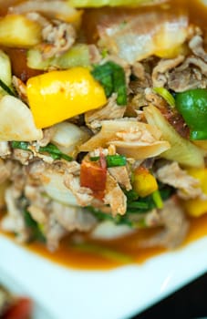 fried pork with sweet peppers, Thai food