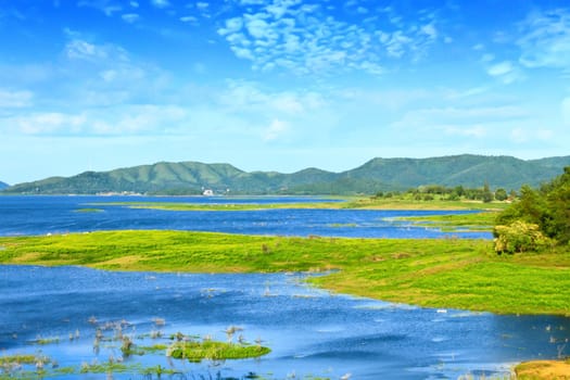 Views over the reservoir Kaengkrachan dam, Phetchaburi Thailand