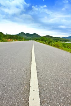 view of asphalt road in Phetchaburi Province Thailand