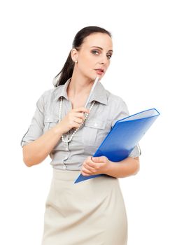 An image of a business woman with a blue folder