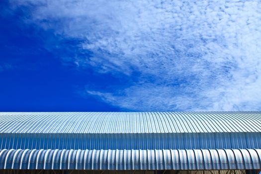 Metalic Facade, roof aluminium factory on blue sky