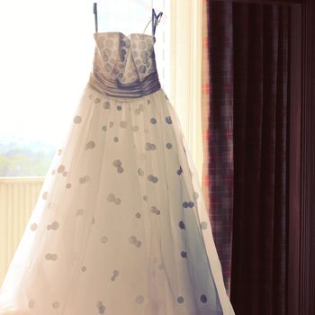 Wedding dress in room with retro filter effect