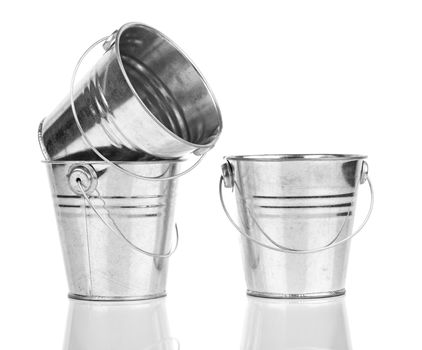 three small bucket, on white background