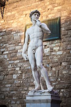 FLORENCE, ITALY - AUGUST 2: The statue of David on Piazza della Signoria, Florence, Italy