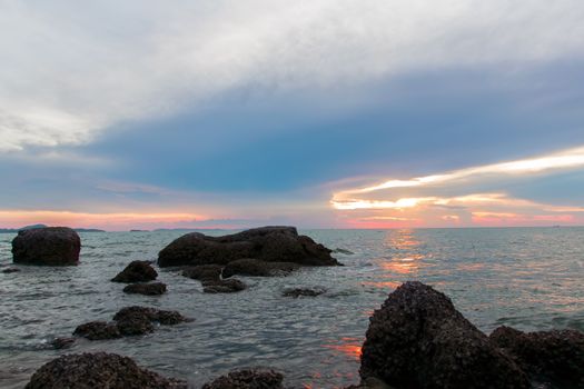 Stones on Wong Amat Beach Sundown. North of Pattaya City, Thailand.