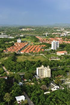 Aerial view of modern house complex, Jomtien Beach, Pattaya, Chonburi province, Thailand.