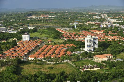 Aerial view of modern house complex, Jomtien Beach, Pattaya, Chonburi province, Thailand.