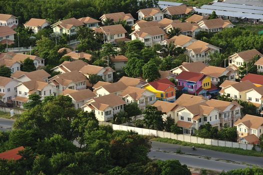 Aerial view of modern house complex, Jomtien Beach, Pattaya, Chonburi province, Thailand.