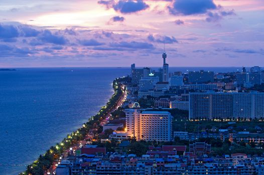 Aerial view of Jomtien beach near Pattaya in Thailand