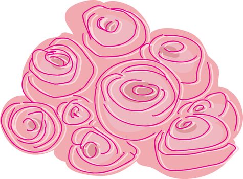 Doodle illustration of a bundle of pink roses