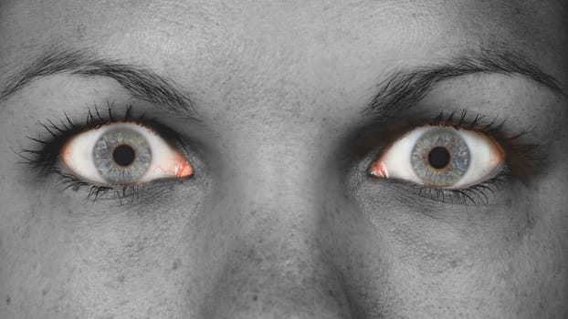 Women eye, close-up, blue eyes, grey skin