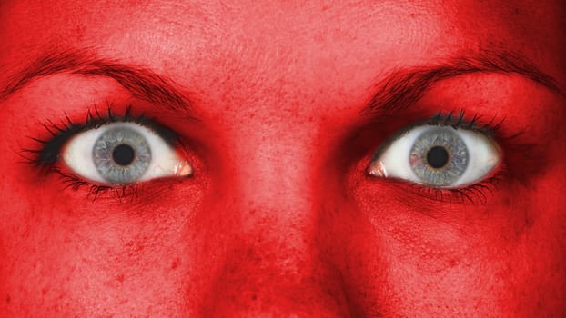 Women eye, close-up, blue eyes, red skin