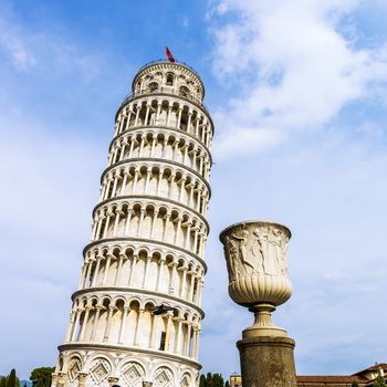 Pisa, place of miracles: the leaning tower and the cathedral baptistery, tuscany, Italy 